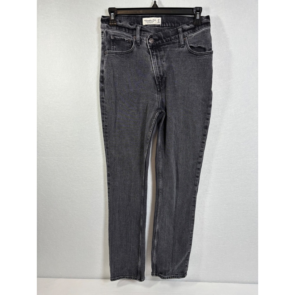 Abercrombie & Fitch 90s Slim Straight Ultra High Rise Criss Cross Jeans Black 28